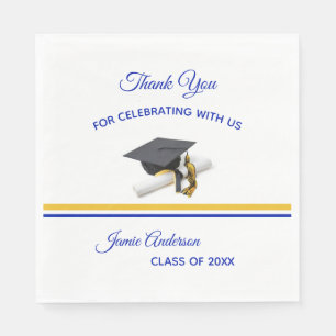 Serviette En Papier Casquette bleu et jaune & Tassel Graduation Part