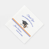 Serviette En Papier Casquette bleu et orange & Tassel | Graduation Par (Coin)