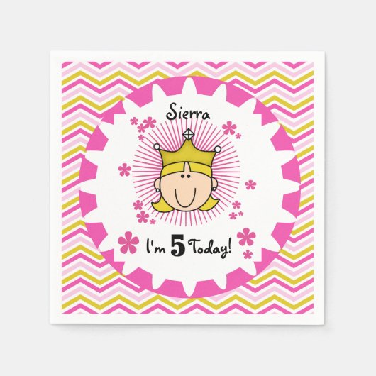 Serviette En Papier Casquette Blond Princess 5e Anniversaire Papier (Devant)