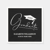 Serviette En Papier Casquette de graduation de script blanc noir (Devant)
