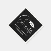 Serviette En Papier Casquette de graduation de script blanc noir (Coin)