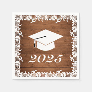 Serviette En Papier Casquette de graduation en bois rustique et dentel