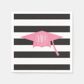 Serviette En Papier Casquette de graduation rose monogramme + bandes n (Devant)