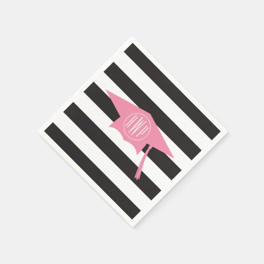 Serviette En Papier Casquette de graduation rose monogramme + bandes n (Coin)