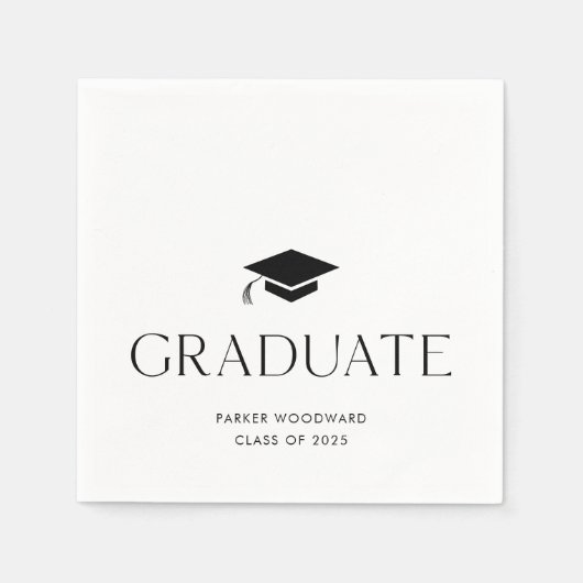 Serviette En Papier Casquette de graduation simple en noir et blanc (Devant)