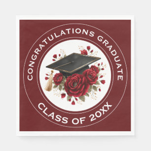 Serviette En Papier Casquette de remise des diplômes et roses rouges P