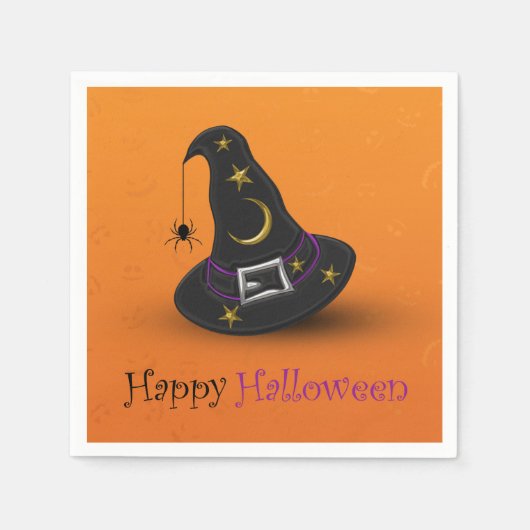Serviette En Papier Casquette de sorcière d'Halloween avec araignée (Devant)