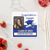 Serviette En Papier Casquette & Diplôme, Royal Blue & White Graduation (En situation)