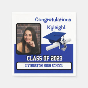 Serviette En Papier Casquette & Diplôme, Royal Blue & White Graduation