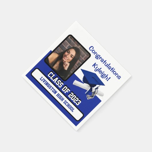 Serviette En Papier Casquette & Diplôme, Royal Blue & White Graduation (Coin)