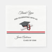 Serviette En Papier Casquette noir et rouge & Tassel | Graduation Part (Devant)