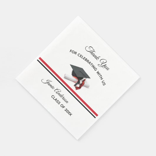 Serviette En Papier Casquette noir et rouge & Tassel | Graduation Part (Coin)