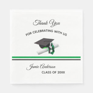 Serviette En Papier Casquette noir et vert & Tassel Graduation Party