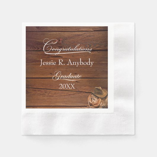 Serviette En Papier Casquette occidental et Lasso Papier de Graduation (Devant)