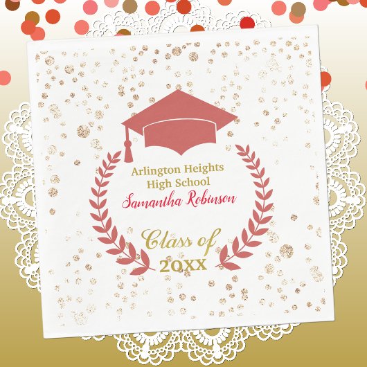 Serviette En Papier Casquette rouge et Laurel Graduation Party Napkins