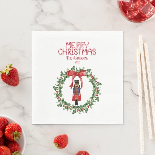 Serviette En Papier Casse-noisettes & Bow rouge Papier de Noël (En situation)