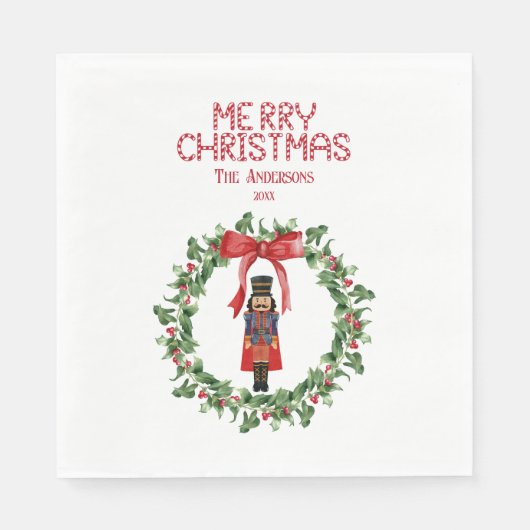 Serviette En Papier Casse-noisettes & Bow rouge Papier de Noël (Devant)