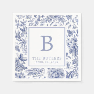 Serviette En Papier Casserole Floral bleu Chinoiserie Mariage initial