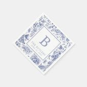 Serviette En Papier Casserole Floral bleu Chinoiserie Mariage initial (Coin)