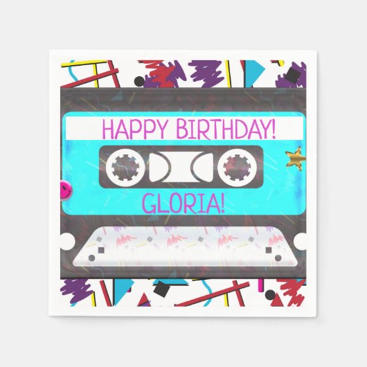 Serviette En Papier Cassette Tape Retro 80's 90's Theme Anniversaire (Devant)