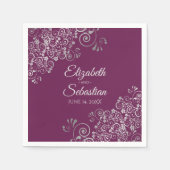 Serviette En Papier Cassis Purple & Silver Frills Mariage élégant (Devant)