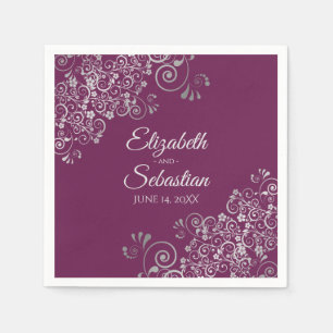 Serviette En Papier Cassis Purple & Silver Frills Mariage élégant