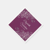 Serviette En Papier Cassis Purple & Silver Frills Mariage élégant (Coin)