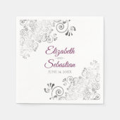 Serviette En Papier Cassis violet avec frites d'argent Mariage élégant (Devant)