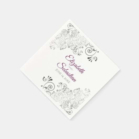 Serviette En Papier Cassis violet avec frites d'argent Mariage élégant (Coin)