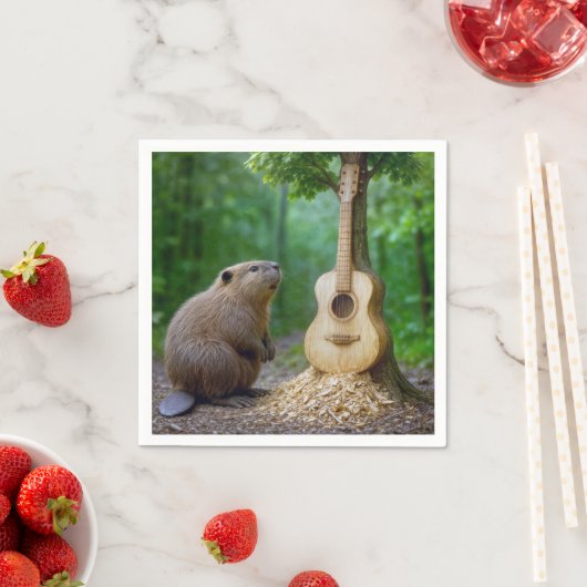 Serviette En Papier Castor Admirant Sa Guitare (En situation)
