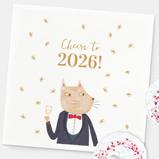 Serviette En Papier Cat Cheers to 2026 New Year