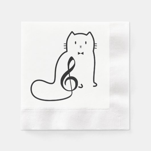 SERVIETTE EN PAPIER CAT ET MUSIQUE NOTE (Devant)
