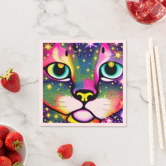 Serviette En Papier Cat Face Close Pop Art (En situation)