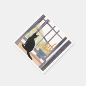Serviette En Papier Cat in Windowsill | Silhouette Watercolor  (Coin)