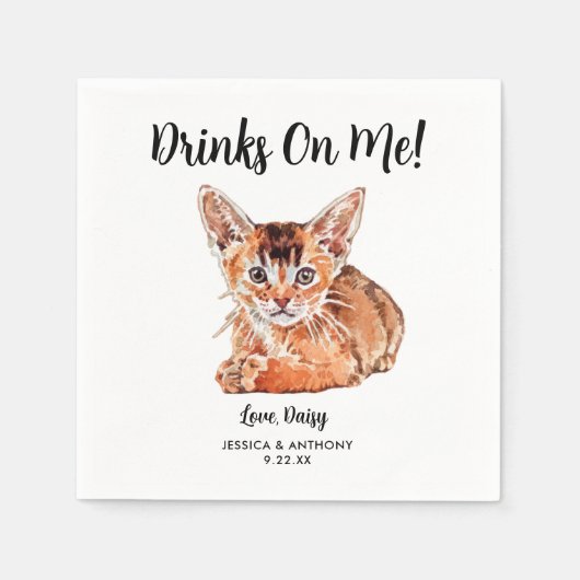 Serviette En Papier Cat Mariage Cocktail Napkins (Devant)