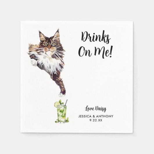Serviette En Papier Cat Mariage Cocktail Napkins (Devant)