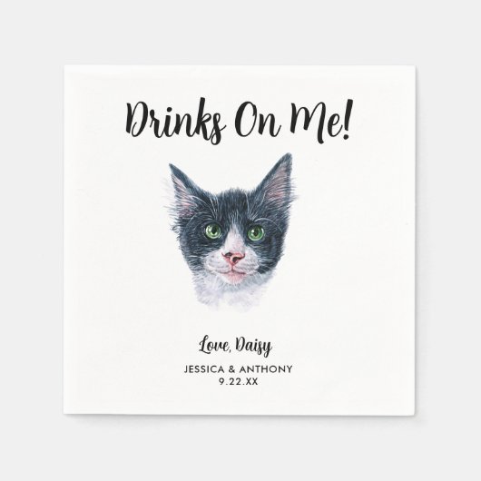 Serviette En Papier Cat Mariage Cocktail Napkins (Devant)