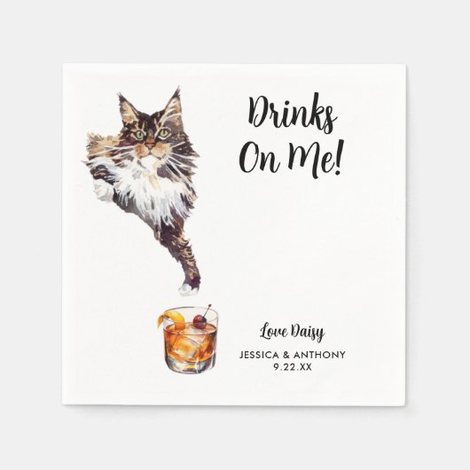 Serviette En Papier Cat Mariage Cocktail Napkins (Devant)