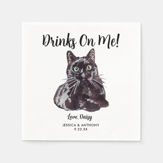 Serviette En Papier Cat Mariage Cocktail Napkins (Devant)
