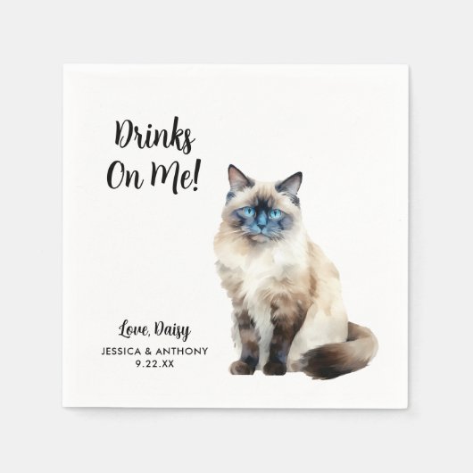 Serviette En Papier Cat Mariage Cocktail Napkins (Devant)