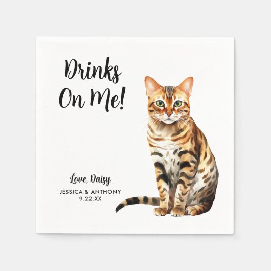 Serviette En Papier Cat Mariage Cocktail Napkins (Devant)