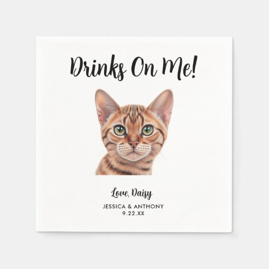 Serviette En Papier Cat Mariage Cocktail Napkins (Devant)