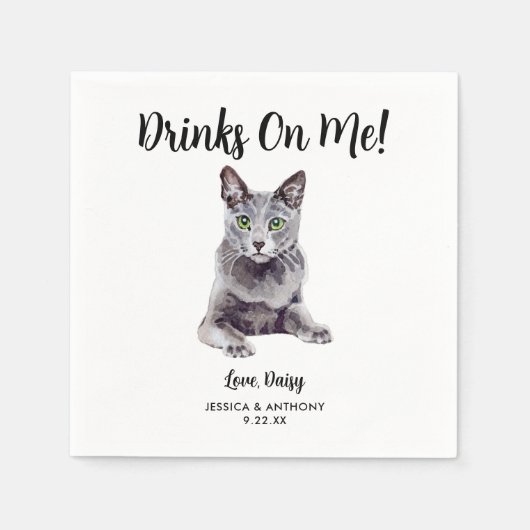 Serviette En Papier Cat Mariage Cocktail Napkins (Devant)