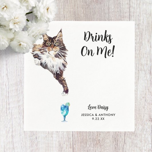 Serviette En Papier Cat Mariage Cocktail Napkins
