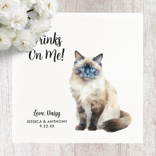 Serviette En Papier Cat Mariage Cocktail Napkins