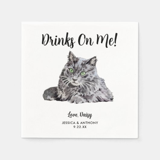 Serviette En Papier Cat Mariage Cocktail Napkins (Devant)
