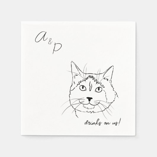 Serviette En Papier Cat Mariage Cocktail Napkins (Devant)