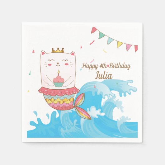 Serviette En Papier Cat mermaid anniversaire serviettes (Devant)