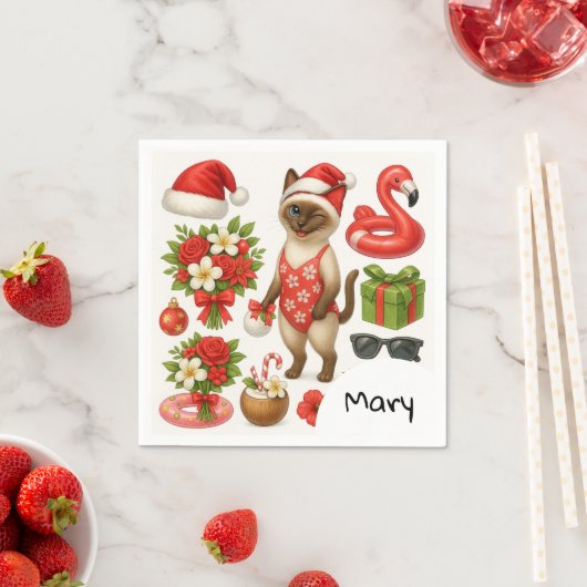 Serviette En Papier Cat Noël Été Juillet Pool Party (En situation)