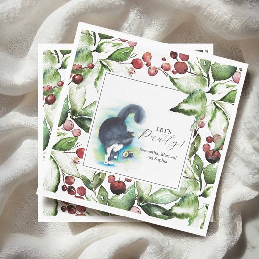 Serviette En Papier Cat Pet Portrait Christmas Cocktail Napkins